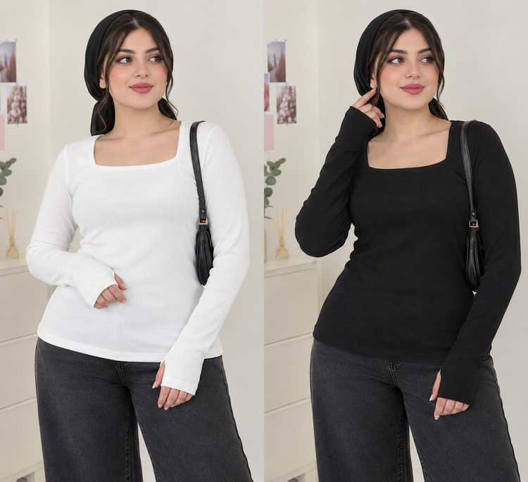 بلوز یقه خشت زنانه فینگردار - مشکی و سفید فانریپ کبریتی